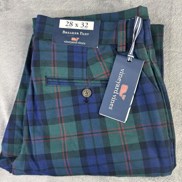 Vineyard Vines Pants Mens 28x32 Charleston Green Breaker Pant Holiday Tartan - Picture 2 of 15